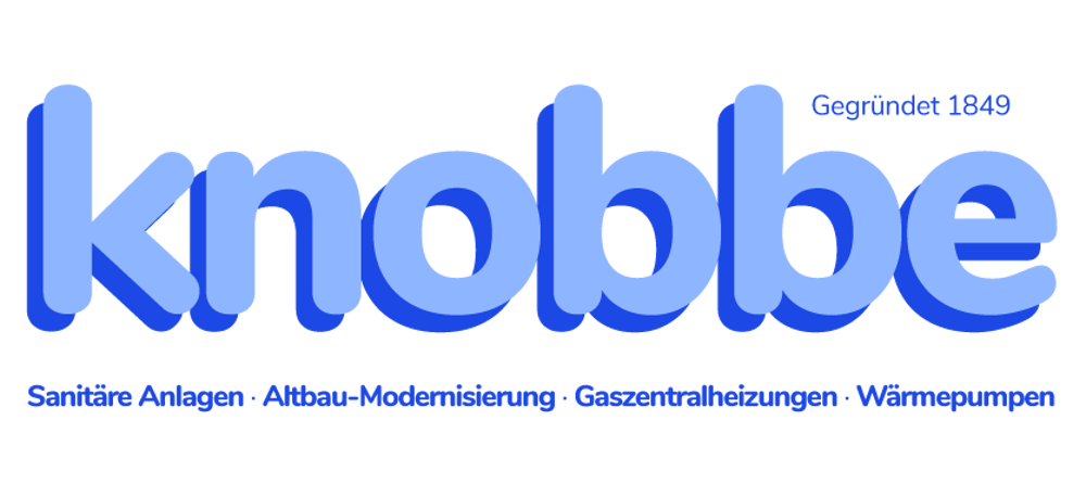 Blaues "knobbe" Logo mit "Gegründet 1849" und Dienstleistungen.